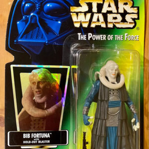 Bib Fortuna – Figura Kenner 1996 (Power of the Force) – Sellada, incluye bláster Agrega a tu colección una pieza esencial del universo de Star Wars con esta figura Bib Fortuna, lanzada por Kenner en 1996 dentro de la línea Power of the Force 2 (POTF2). Esta edición viene sellada, en su blister original, e incluye su bláster accesorio, tal como fue distribuida en los años 90.
